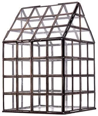 Urban Born Grid Greenhouse Large Glass Terrarium — 12" x 8" x 8" (Black Steel)