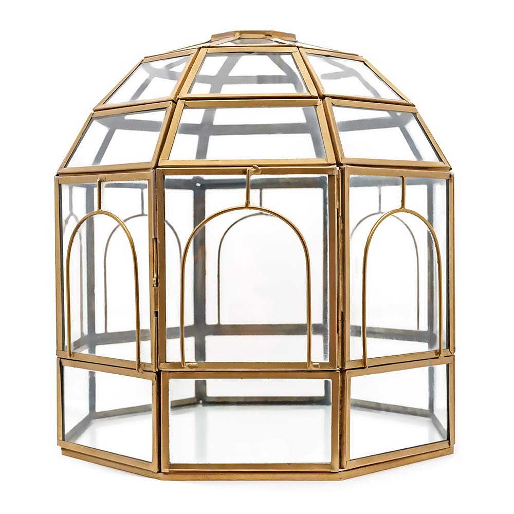 Urban Born Handmade Birdcage Large Glass Terrarium — 10" x 9" x 9" (Brass)